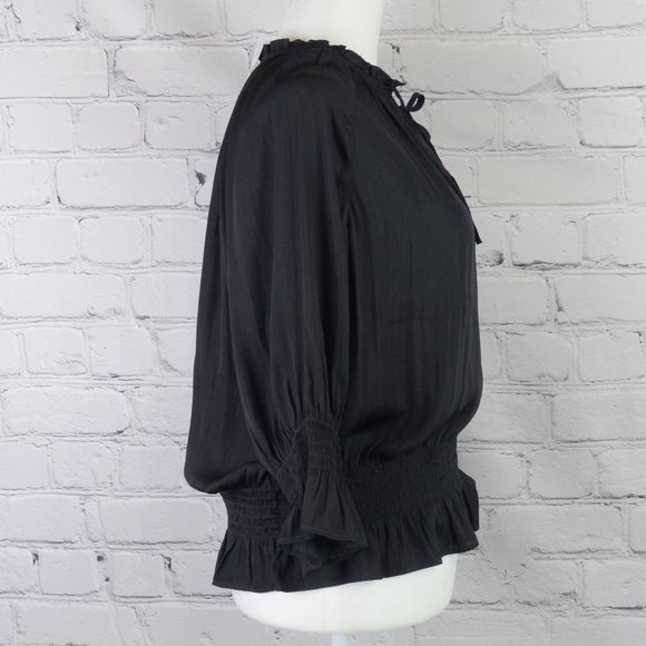 ANN TAYLOR Smocked Waist Tie-Neck Blouse - Picture 2 of 8